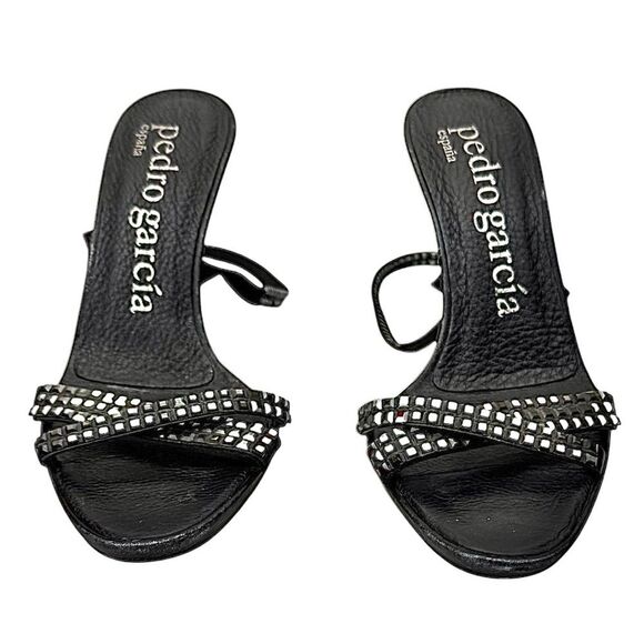 PEDRO GARCIA Studded Black Leather High Heel Sandals Stiletto Sz 6.5 US EU 36.5 - Picture 8 of 9